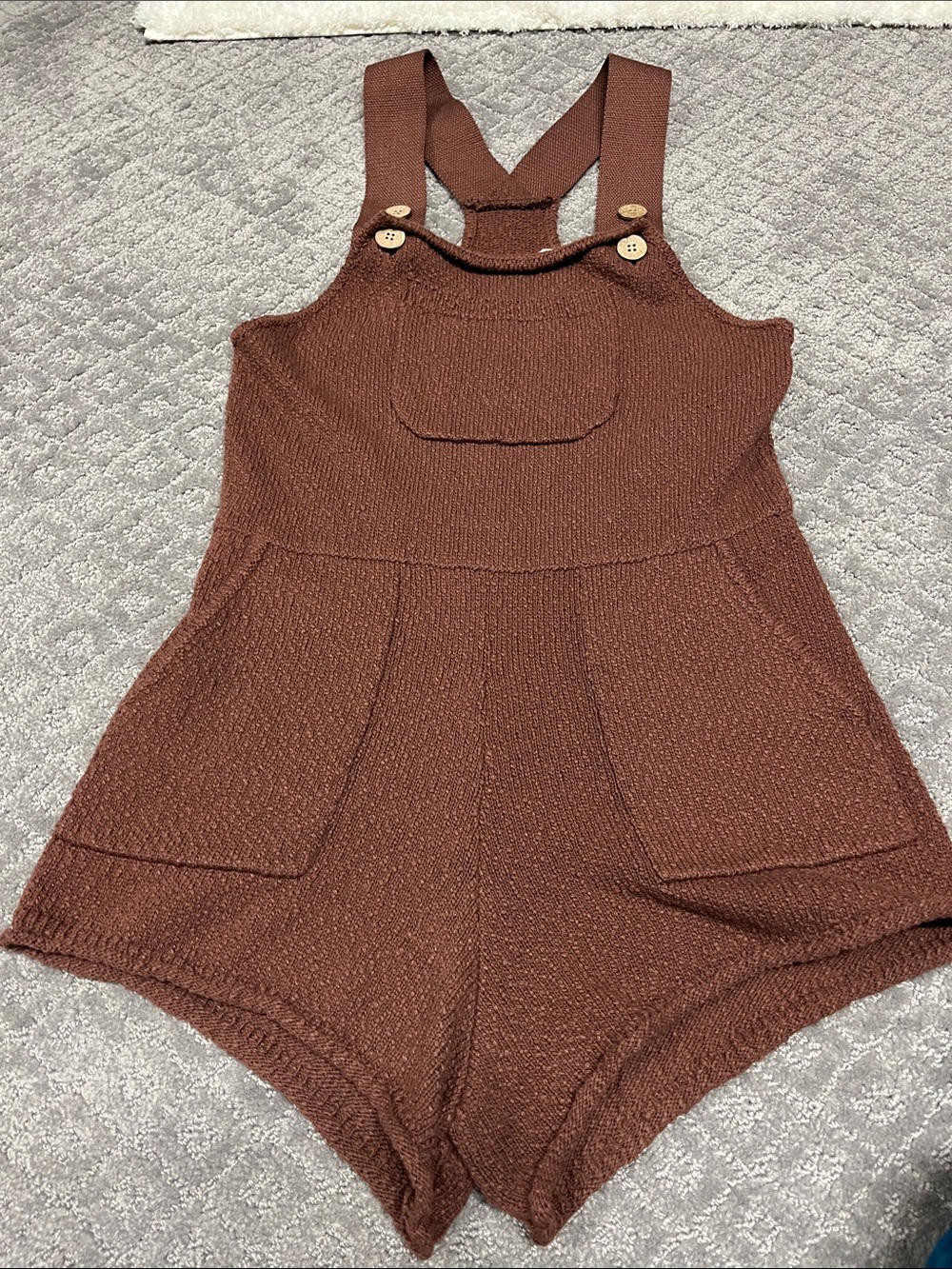 Free People Beach Brown Knit Romper Jumpsuit with Button Straps